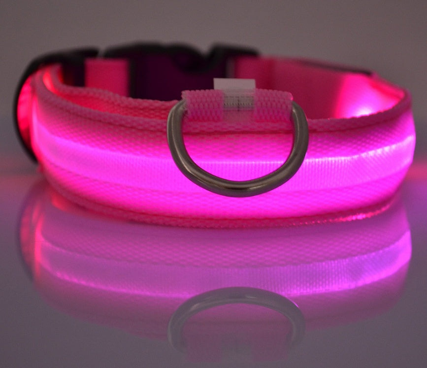 Nylon LED Pet Dog Luminous Collar Night Safety Flashing Glow in Dark Dog Cat Leash Adjustable Pet Supplies - Minerva Mart
