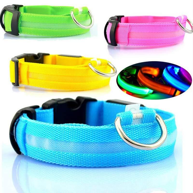 Nylon LED Pet Dog Luminous Collar Night Safety Flashing Glow in Dark Dog Cat Leash Adjustable Pet Supplies - Minerva Mart