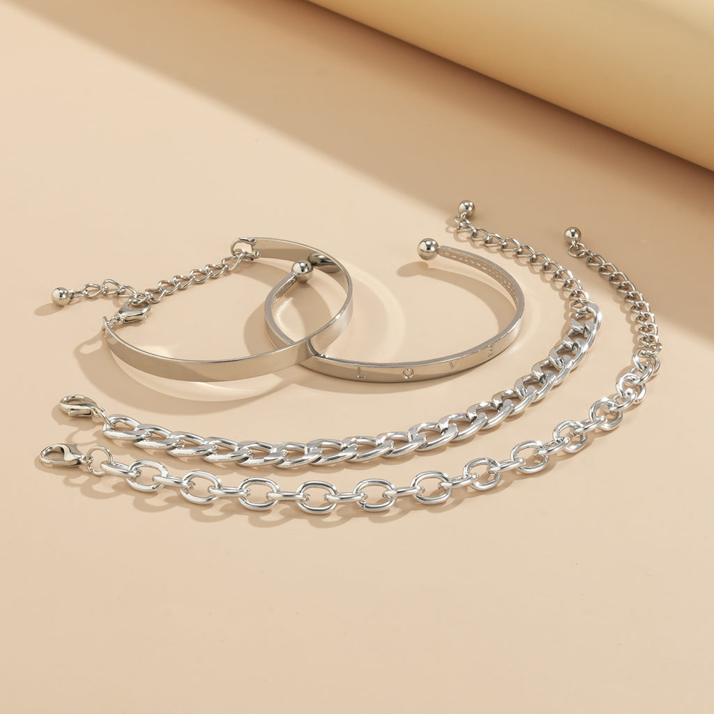 Simple & Smooth C-Shaped Hollow Chain Bracelet Set