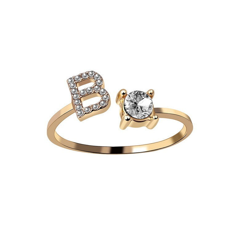 Personalized Initial Letter Ring - Dainty Adjustable Alphabet Jewelry for Women - Minerva Mart