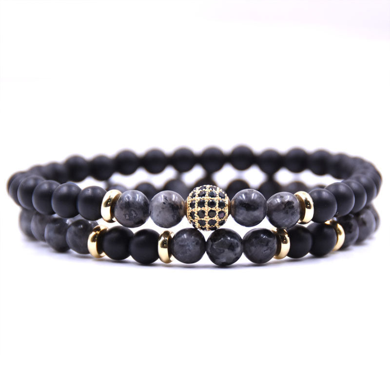 Natural Stone Bracelet Set with Micro-Inlaid Zircon – Elegant Layered Look