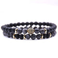 Natural Stone Bracelet Set with Micro-Inlaid Zircon – Elegant Layered Look