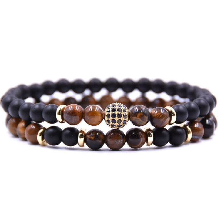 Natural Stone Bracelet Set with Micro-Inlaid Zircon – Elegant Layered Look