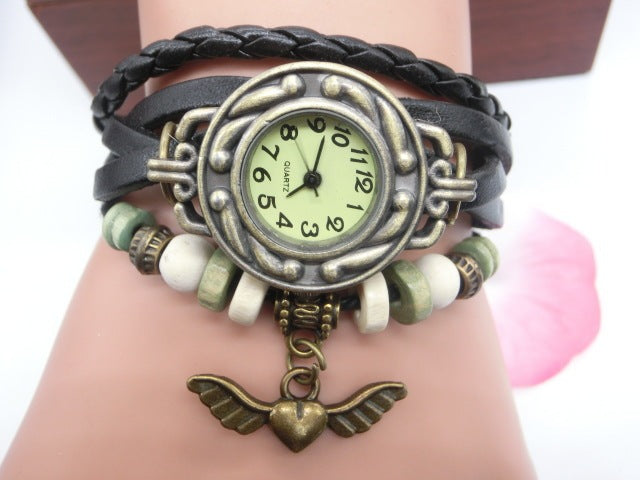 Vintage casual flying heart pendant bracelet belt watch - Minerva Mart