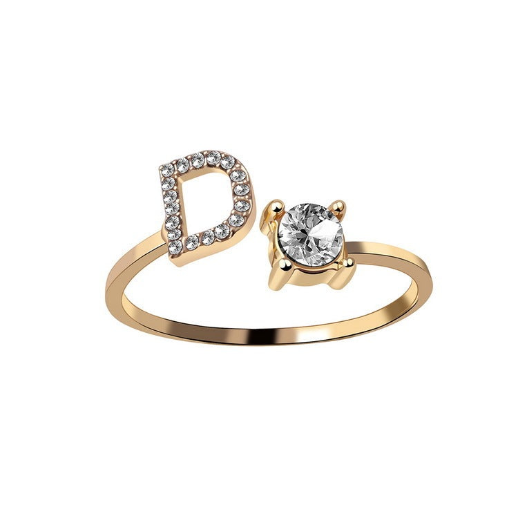 Personalized Initial Letter Ring - Dainty Adjustable Alphabet Jewelry for Women - Minerva Mart
