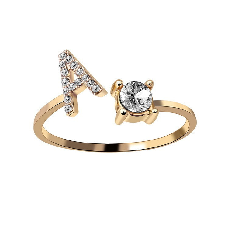 Personalized Initial Letter Ring - Dainty Adjustable Alphabet Jewelry for Women - Minerva Mart