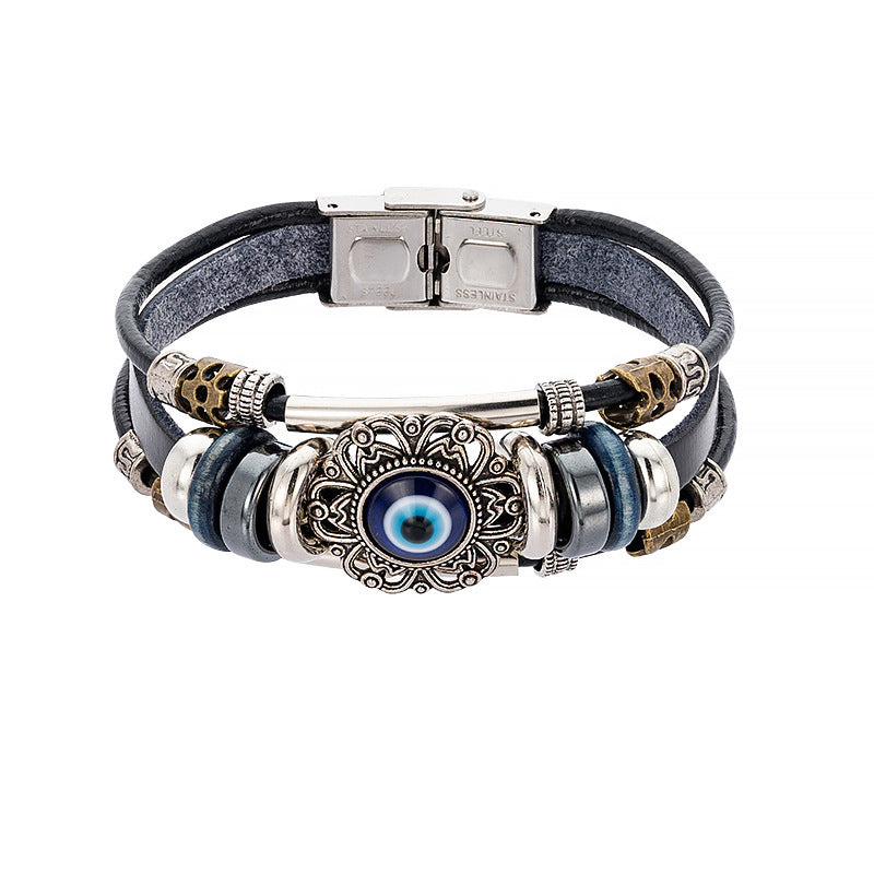 Braided leather cord brown eye bracelet - Minerva Mart