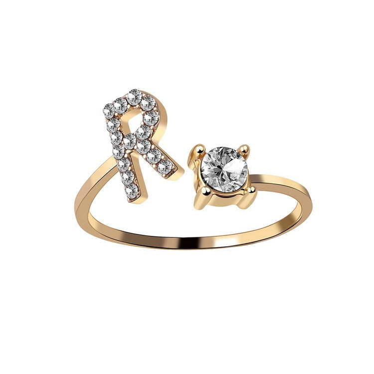Personalized Initial Letter Ring - Dainty Adjustable Alphabet Jewelry for Women - Minerva Mart
