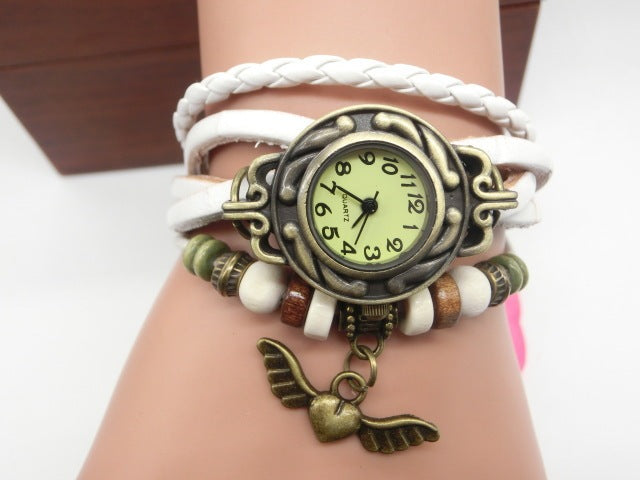 Vintage casual flying heart pendant bracelet belt watch - Minerva Mart