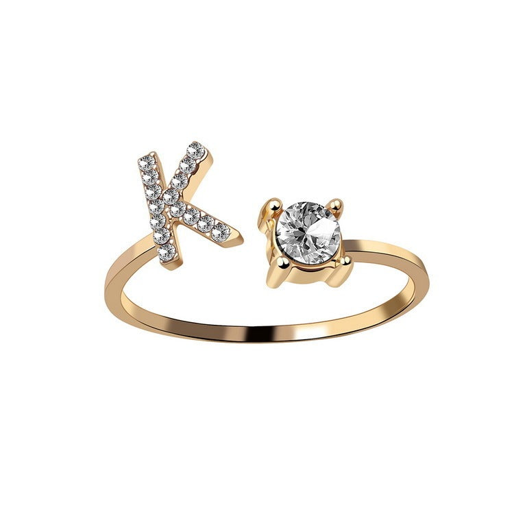 Personalized Initial Letter Ring - Dainty Adjustable Alphabet Jewelry for Women - Minerva Mart