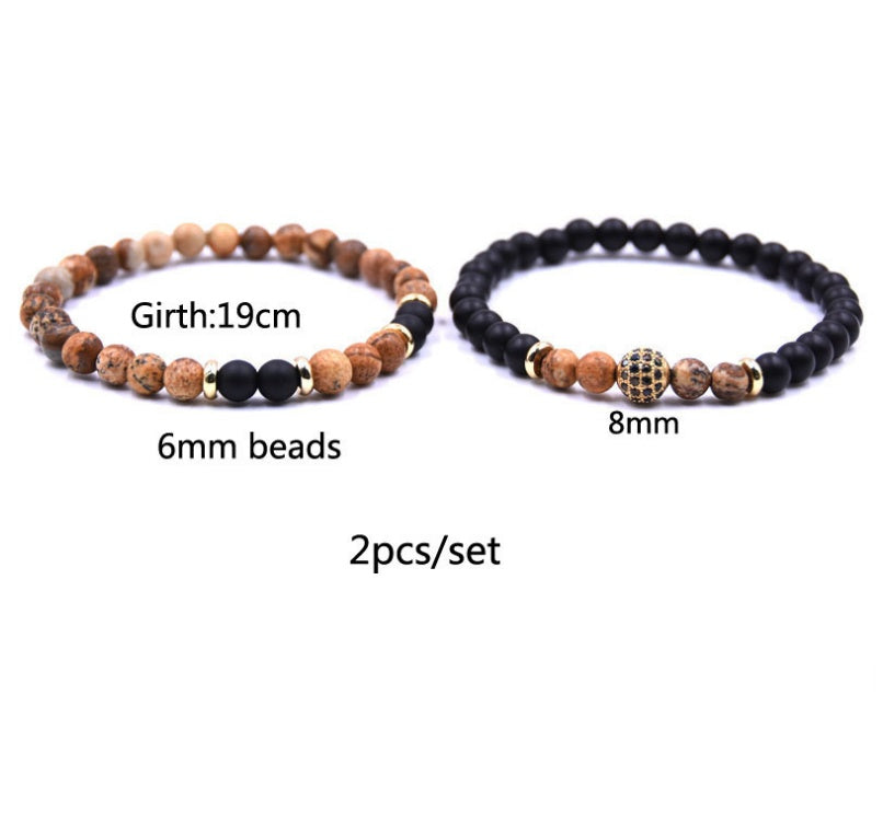 Natural Stone Bracelet Set with Micro-Inlaid Zircon – Elegant Layered Look