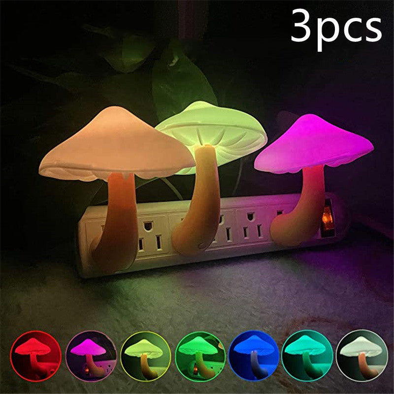 LED Night Light Mushroom Wall Socket Lamp EU US Plug Warm White Light-control Sensor Bedroom Light Home Decoration - Minerva Mart