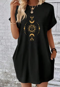Vibrant Graphic Print Tee Dress - Comfortable Short Sleeve Crew Neck Design, Relaxed Fit, Breathable Fabric, Perfect For Summer & Spring, Women's Casual Clothing - Minerva Mart
