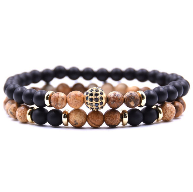 Natural Stone Bracelet Set with Micro-Inlaid Zircon – Elegant Layered Look