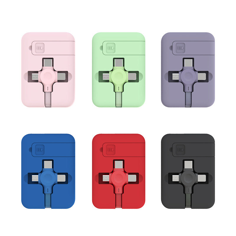 4-in-1 Retractable USB Cable – Macaron Color Charging Cord for iPhone, Type C, Micro USB - Minerva Mart
