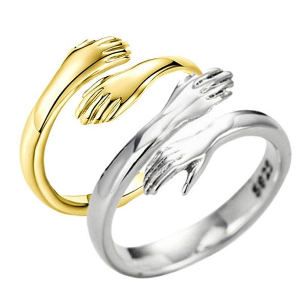 Alloy Simple Hands Hug Ring Opening Adjustable Jewelry - Minerva Mart