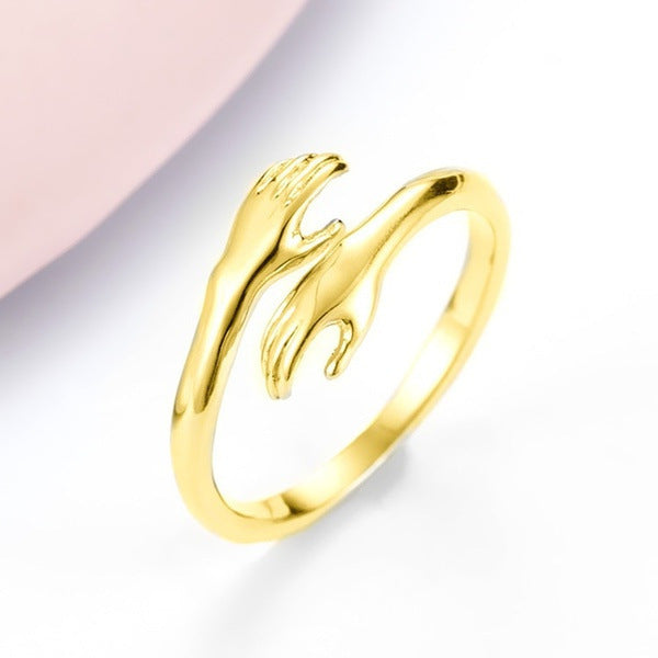 Alloy Simple Hands Hug Ring Opening Adjustable Jewelry - Minerva Mart