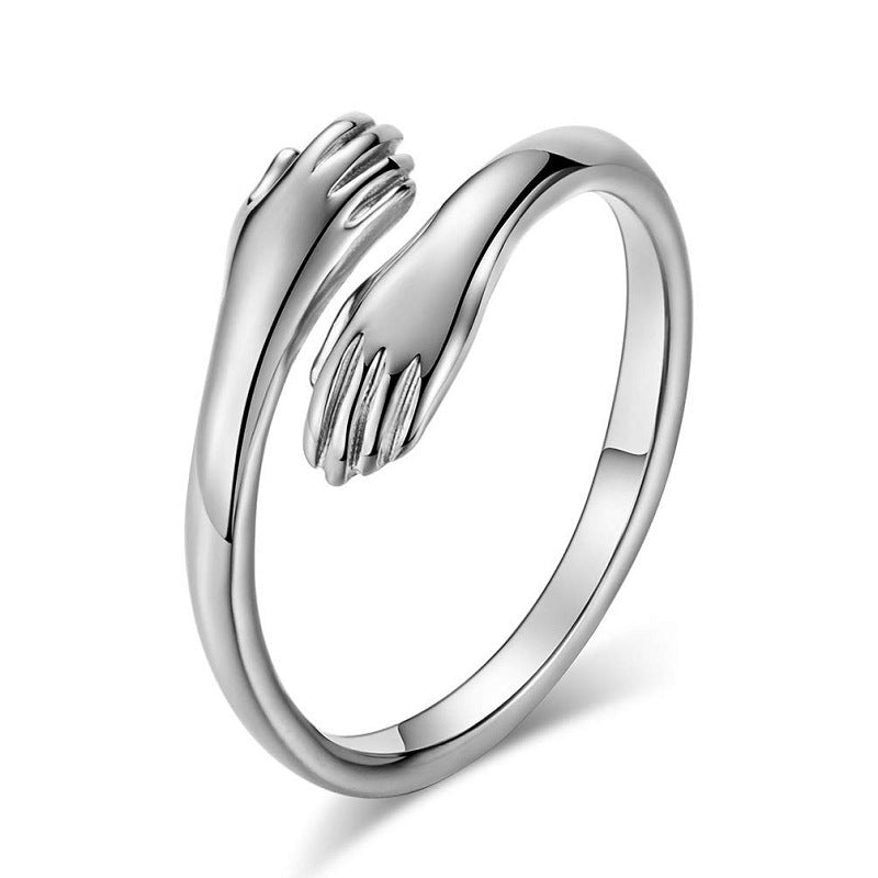 Alloy Simple Hands Hug Ring Opening Adjustable Jewelry - Minerva Mart