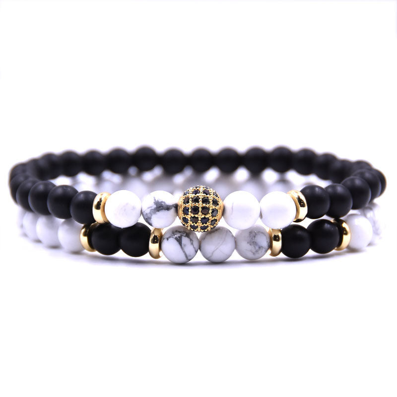 Natural Stone Bracelet Set with Micro-Inlaid Zircon – Elegant Layered Look