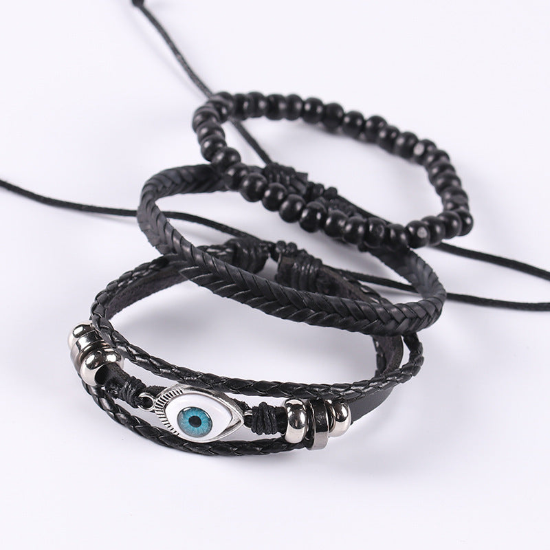 Braided leather cord brown eye bracelet - Minerva Mart