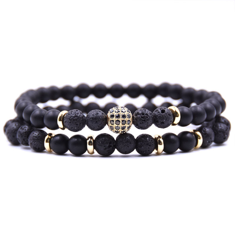 Natural Stone Bracelet Set with Micro-Inlaid Zircon – Elegant Layered Look