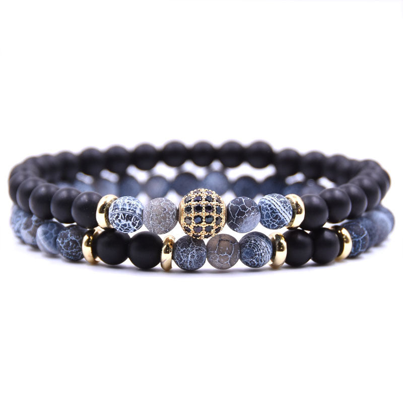Natural Stone Bracelet Set with Micro-Inlaid Zircon – Elegant Layered Look