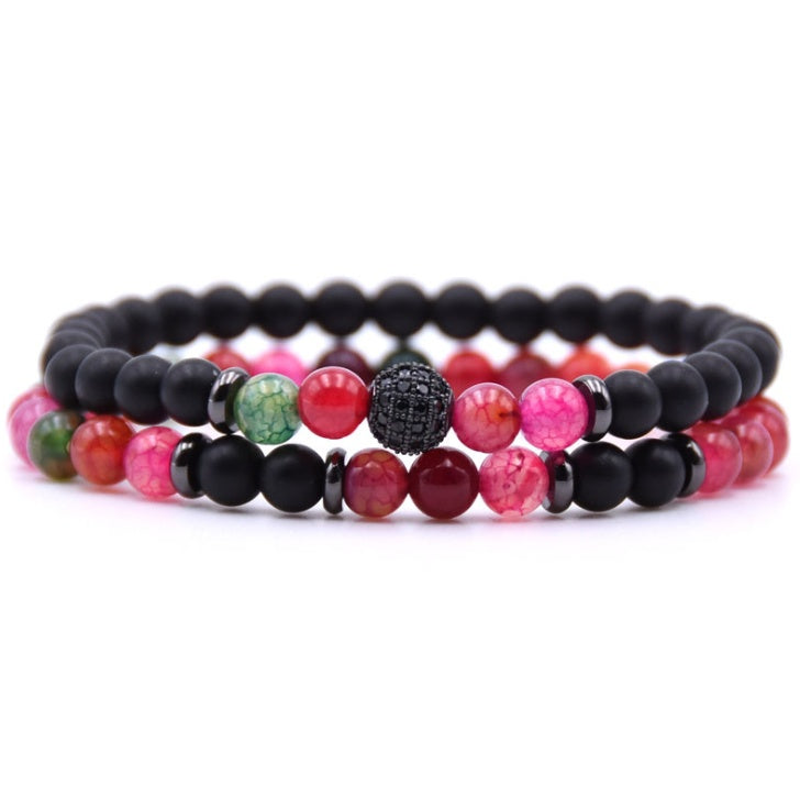 ✨ Micro-Inlaid Zircon & 6mm Natural Stone Beaded Bracelet