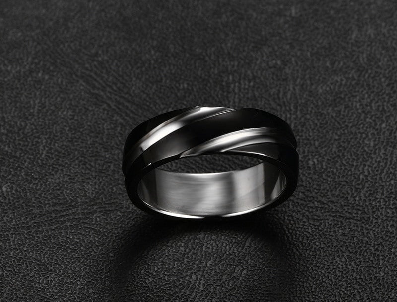 Black Titanium Steel Twill Men's Ring - Minerva Mart