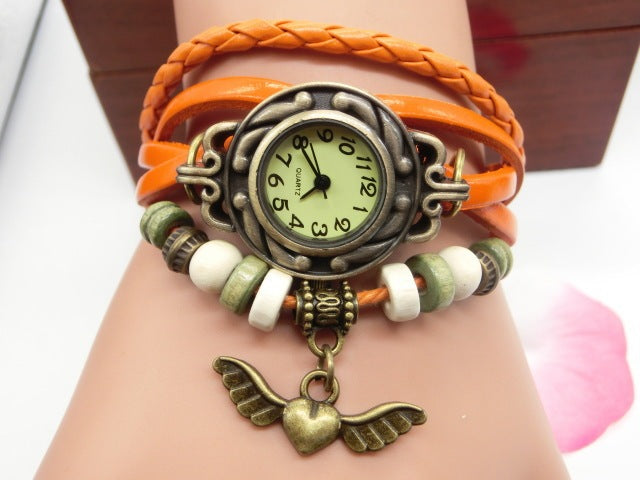 Vintage casual flying heart pendant bracelet belt watch - Minerva Mart