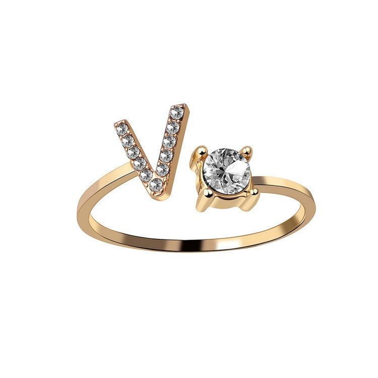 Personalized Initial Letter Ring - Dainty Adjustable Alphabet Jewelry for Women - Minerva Mart