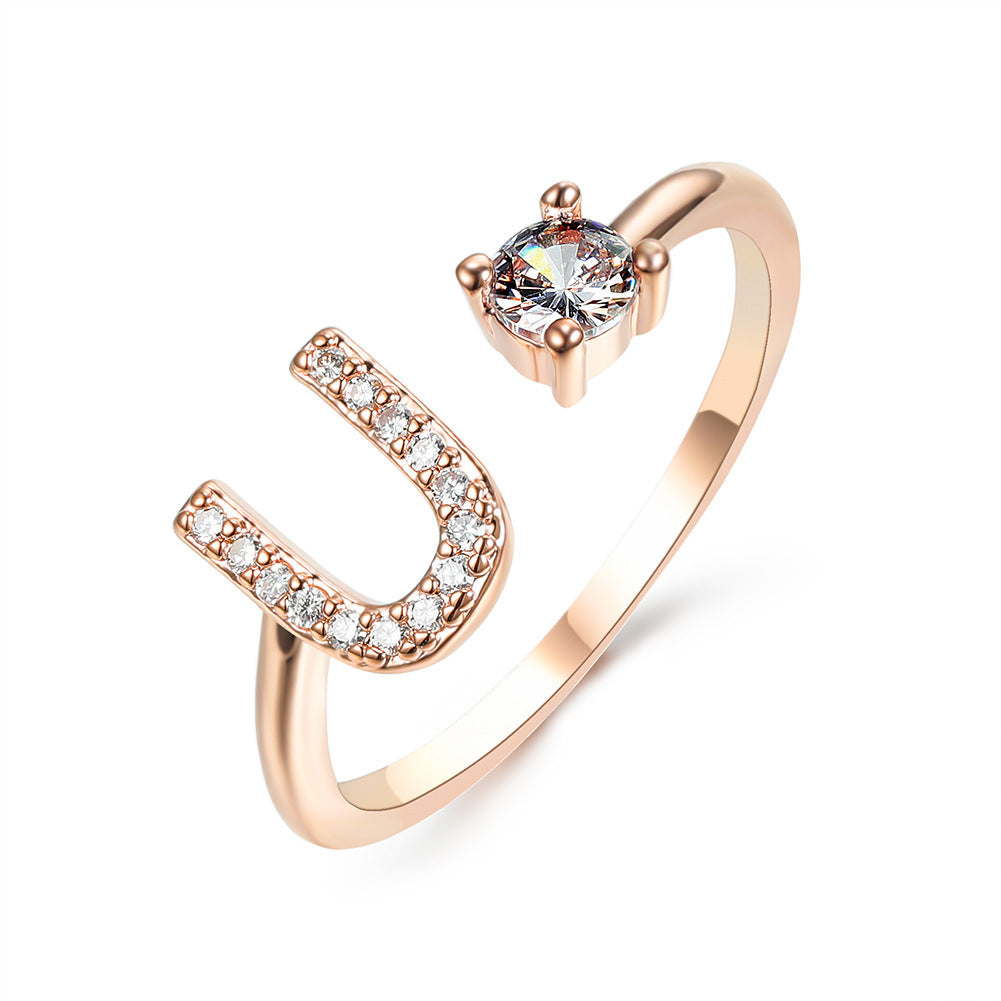 Personalized Initial Letter Ring - Dainty Adjustable Alphabet Jewelry for Women - Minerva Mart