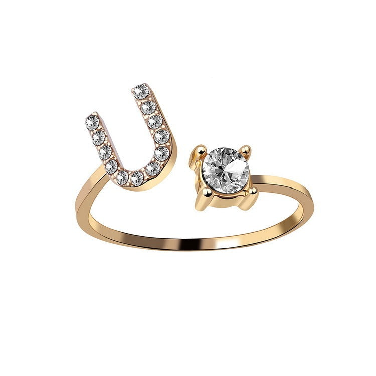 Personalized Initial Letter Ring - Dainty Adjustable Alphabet Jewelry for Women - Minerva Mart