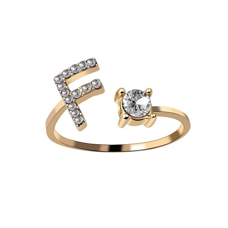 Personalized Initial Letter Ring - Dainty Adjustable Alphabet Jewelry for Women - Minerva Mart