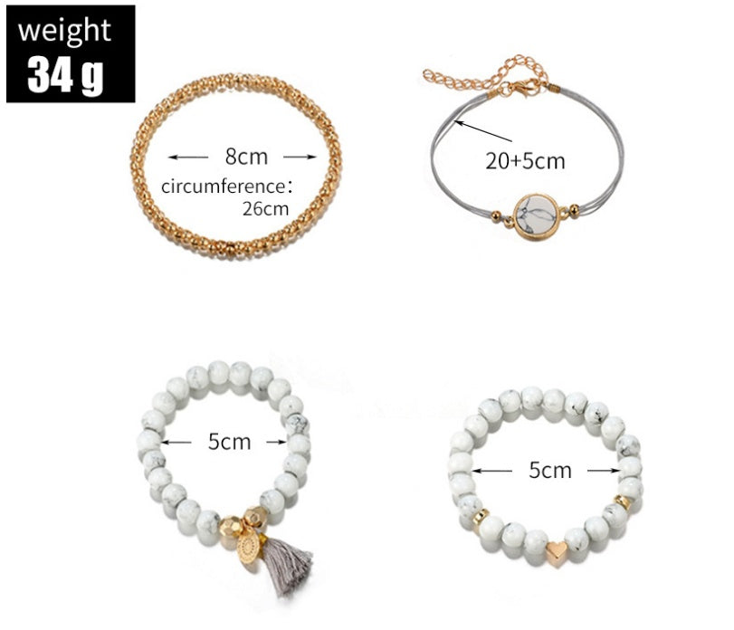 Geometric Hollow Fringed Pine Stone Bracelet – 4-Piece Set