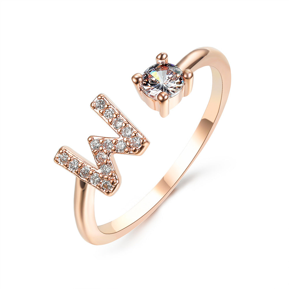 Personalized Initial Letter Ring - Dainty Adjustable Alphabet Jewelry for Women - Minerva Mart