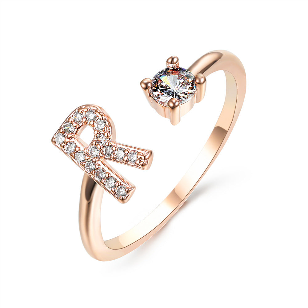 Personalized Initial Letter Ring - Dainty Adjustable Alphabet Jewelry for Women - Minerva Mart