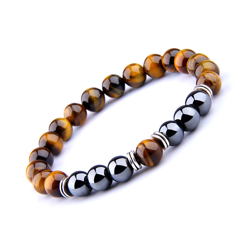 Yellow Tiger Eye Bracelet for Men & Women – Explosion Style Obsidian Beads with Alloy Separators - Minerva Mart