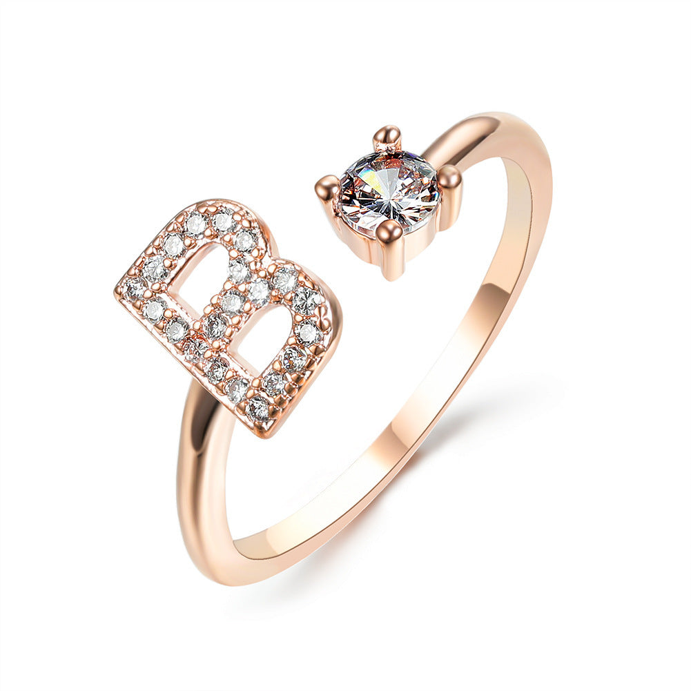 Personalized Initial Letter Ring - Dainty Adjustable Alphabet Jewelry for Women - Minerva Mart