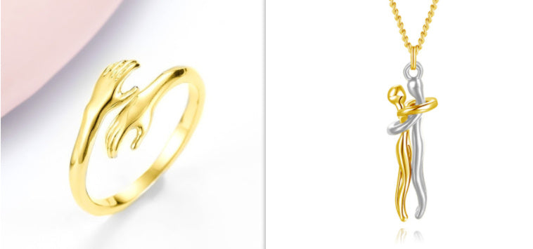 Alloy Simple Hands Hug Ring Opening Adjustable Jewelry - Minerva Mart