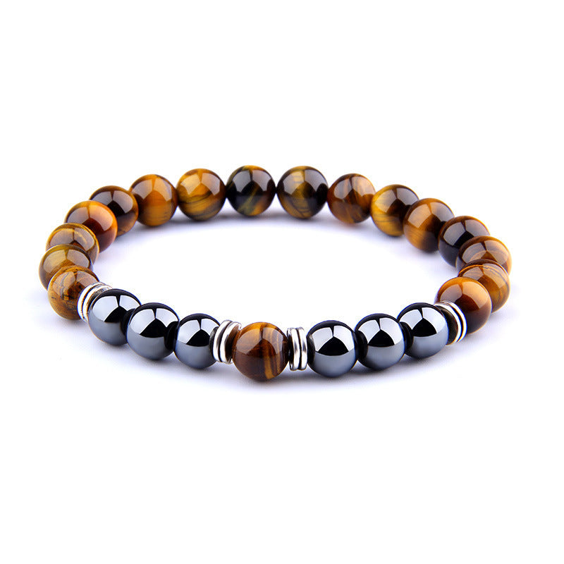Yellow Tiger Eye Bracelet for Men & Women – Explosion Style Obsidian Beads with Alloy Separators - Minerva Mart