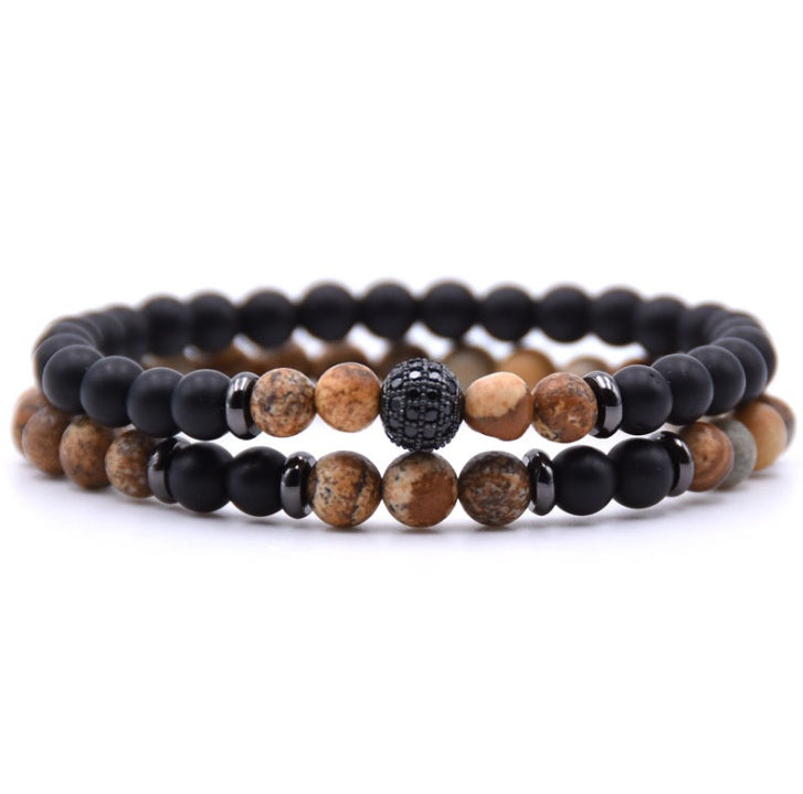 ✨ Micro-Inlaid Zircon & 6mm Natural Stone Beaded Bracelet