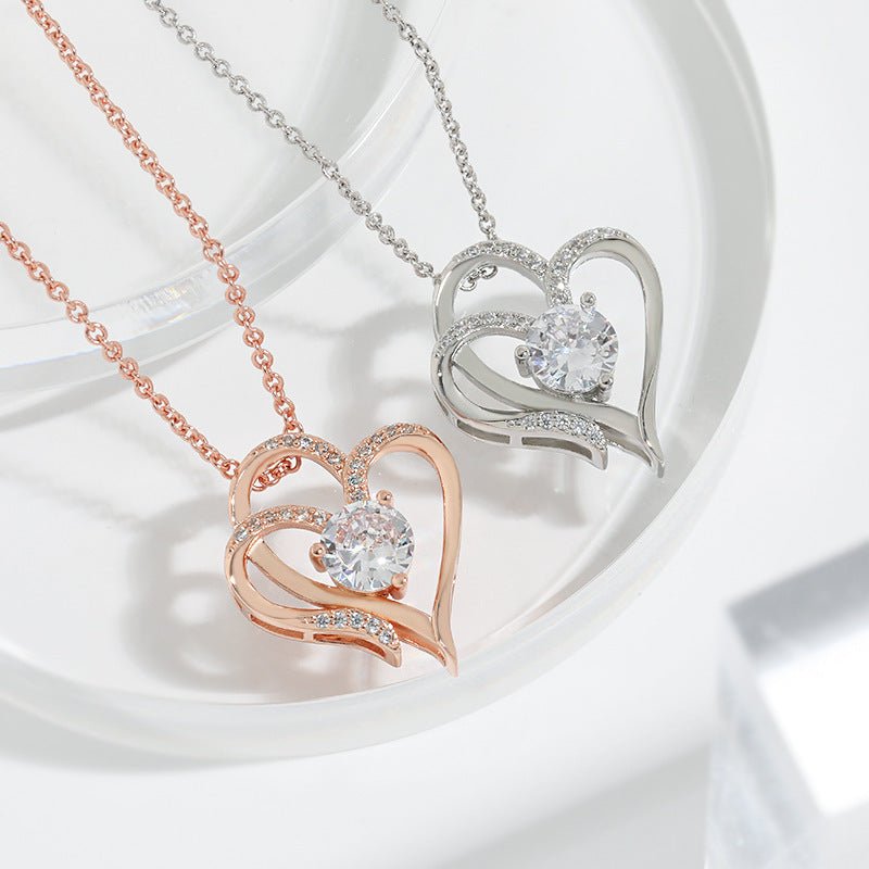 Zircon Double Heart Necklace – Personalized Sparkle for Her