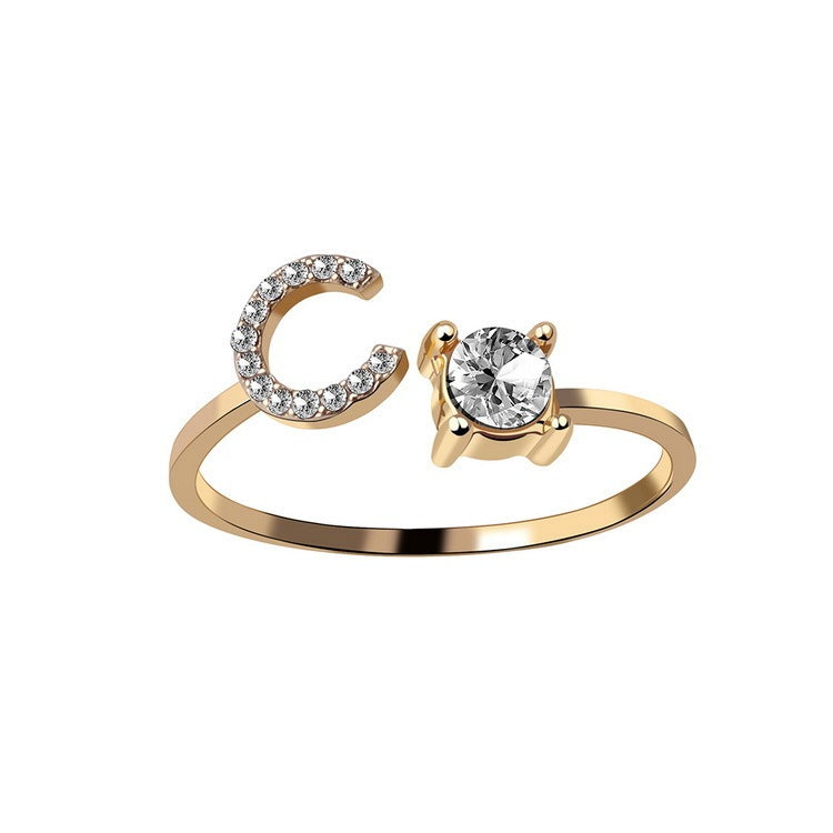 Personalized Initial Letter Ring - Dainty Adjustable Alphabet Jewelry for Women - Minerva Mart