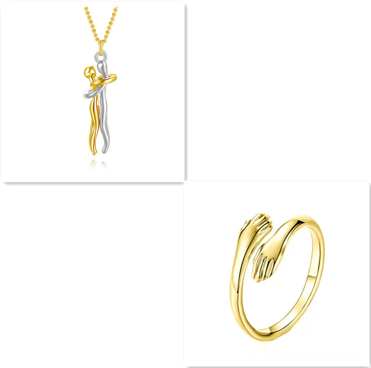 Love Hug Couple Necklace Set – Matching His & Hers Interlocking Pendant Chains - Minerva Mart