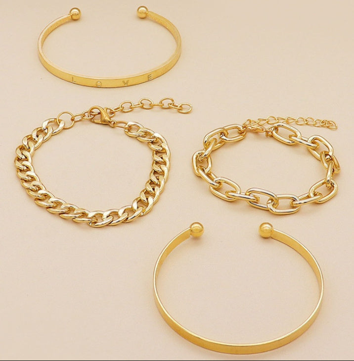 Simple & Smooth C-Shaped Hollow Chain Bracelet Set