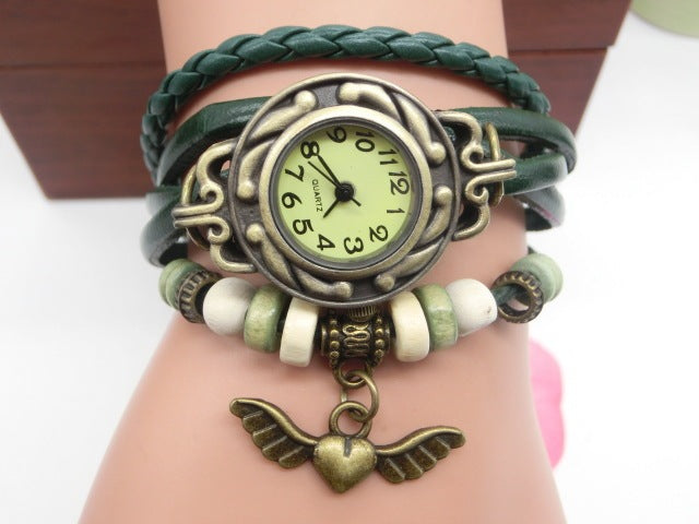 Vintage casual flying heart pendant bracelet belt watch - Minerva Mart