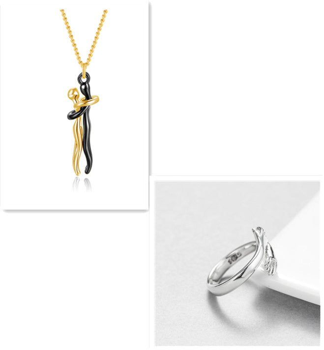 Love Hug Couple Necklace Set – Matching His & Hers Interlocking Pendant Chains - Minerva Mart