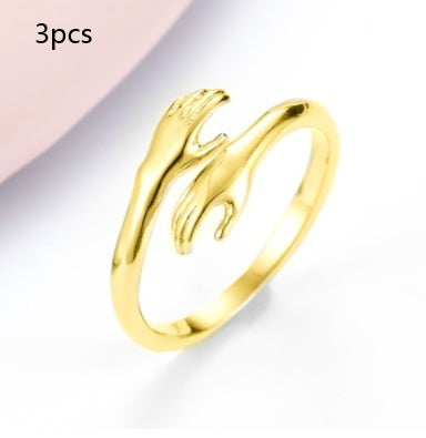Alloy Simple Hands Hug Ring Opening Adjustable Jewelry - Minerva Mart