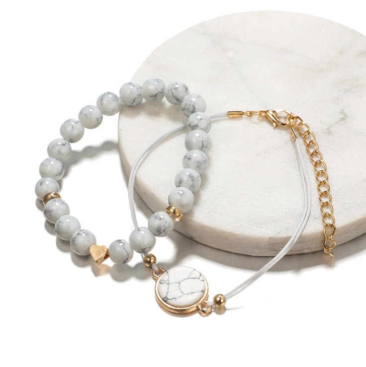 Geometric Hollow Fringed Pine Stone Bracelet – 4-Piece Set