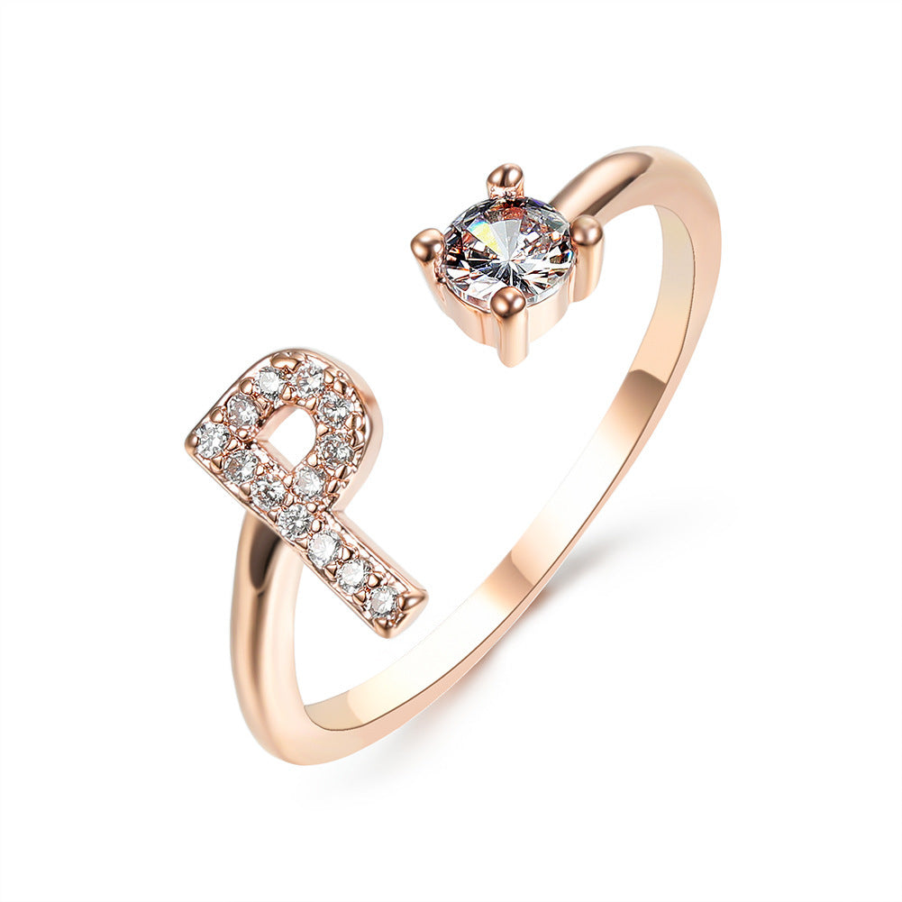 Personalized Initial Letter Ring - Dainty Adjustable Alphabet Jewelry for Women - Minerva Mart